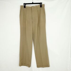 Vintage Dress Pants Pleated Front Cuffed Hems Mens 32 x 31 Beige